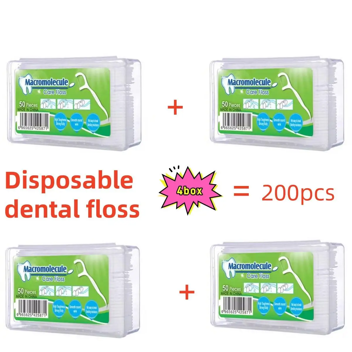 

﻿ 4box Disposable High Tension Dental Floss Sticks Smooth Plastic Toothpicks with Travel Friendly Floss Container