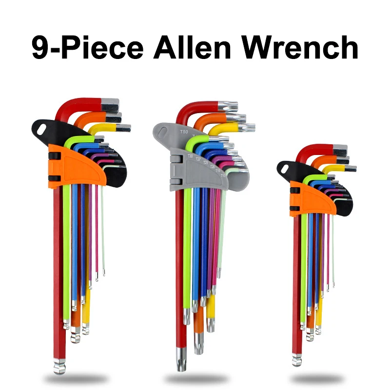 

9 Pcs Allen Key Set Ball End Torx Star Keys L-Type Allen Wrench Inner Hexagon Spanner Universal Multicolour Long Metric Wrench