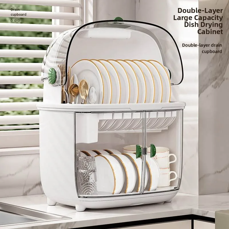 

Double Layer Kitchen Cabinet Di Drainer Diware Storage Box Plate Bowl Utensil Holder Cover Drainage elf Industrial Sle