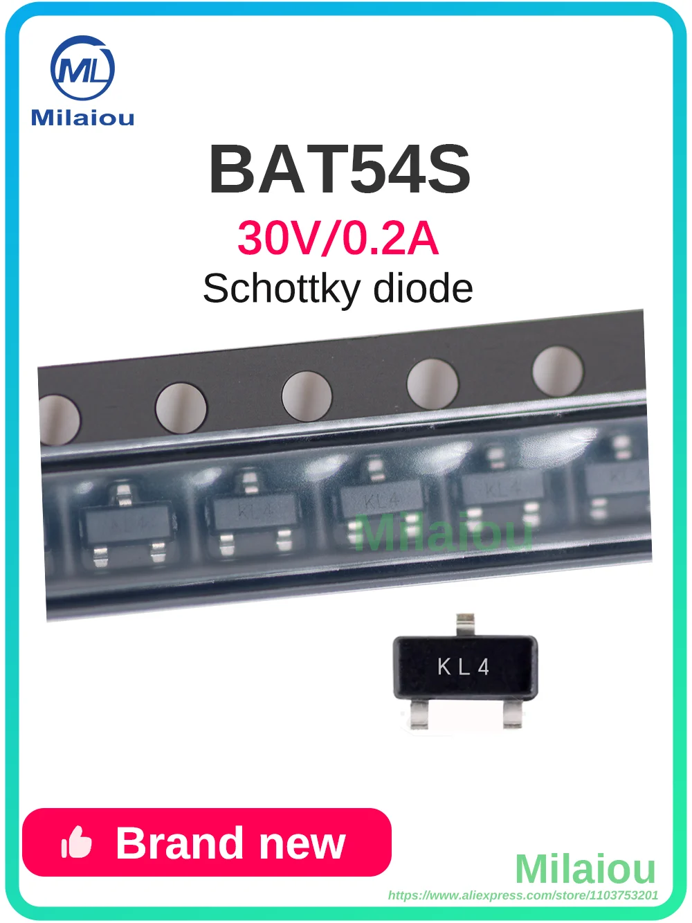 BA54S SOT-23 30V 0.2A Milaiou 3000Pcs Schottky diode