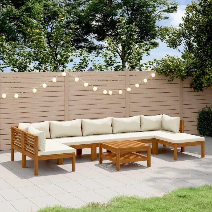 

8 Piece Patio Lounge Set with Cream Cushion Solid Acacia Wood