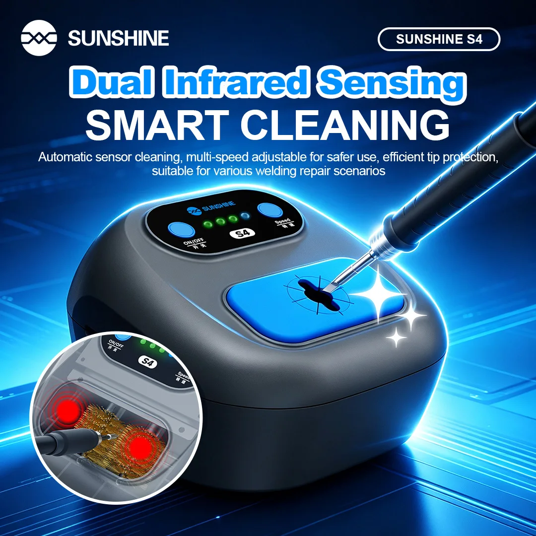 SUNSHINE S4 Smart Soldering Iron Tip Cleaner Copper Auto Sensing Adjustable for Welding Head Tin Slag Remove Cleaner Repair