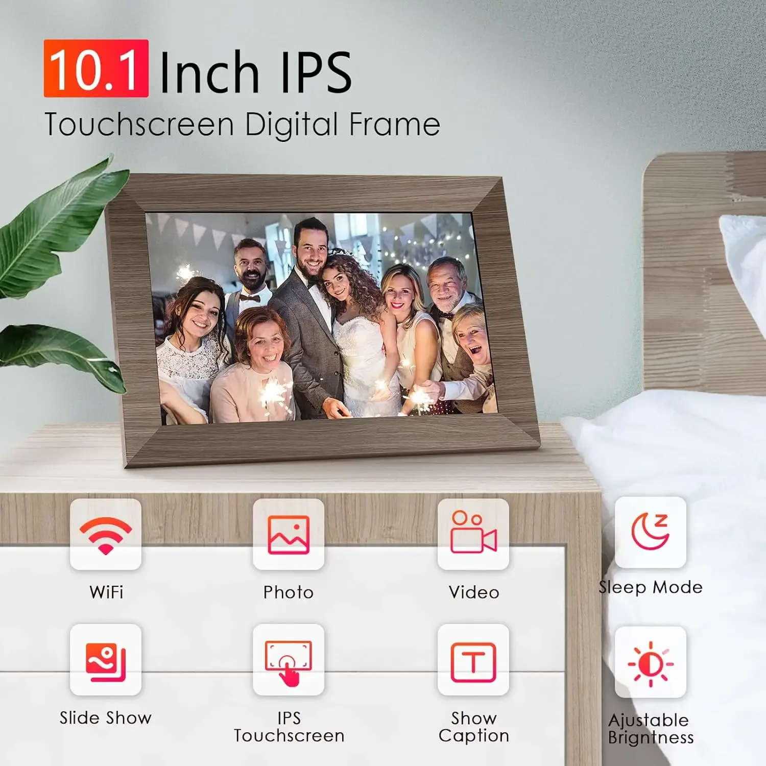 10.1 WiFi Digital Picture Frame, IPS Touch Screen Smart Cloud Digital Photo Frame with 16GB Storage, Wall Mountable, Auto-Rotate