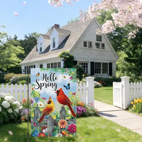 Heyfibro Hello Spring Cardinal Garden Flag 12x18 Inch Double Sided Wildflowers B RRI