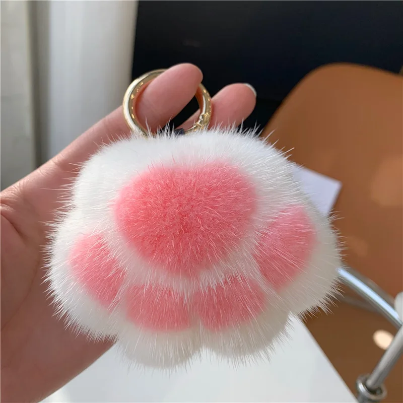 Kawaii Cat Claw Faux Fur Plush Keychain Pendant Charm Fashion Plush Cat Claw Car Keychain Bag Pendant Children Gift Jewelry