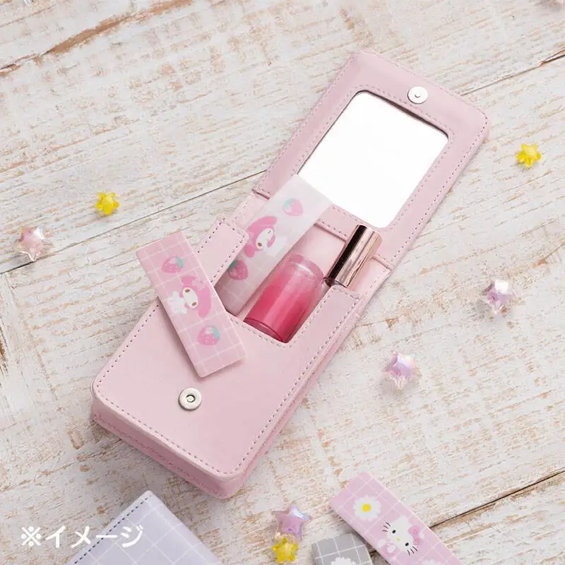 Sanrios Cinnamoroll Kuromi Mymelody Cartoon PU Makeup Mirror Lipstick Storage Bag kawaii Anime Magnetic wallet Coin Purse Gifts