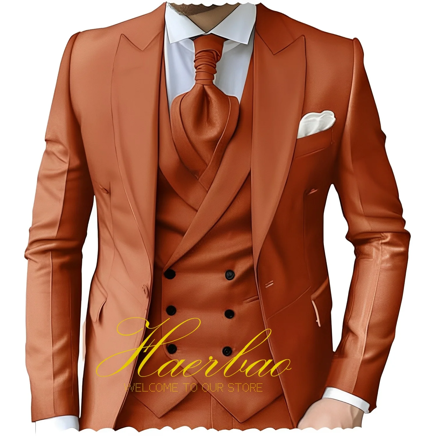 Formal Men's Suit 3 Piece Fashion Slim Fit Suit Peak Lapel Jacket Vest Pants Wedding Groom Tuxedo Prom Dinner Party Men Suits