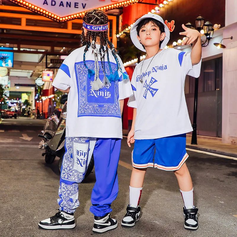 Kid Hip Hop Clothing White Graphic Tee Oversized T Shirt Print Streetwear Jogger Pants Shorts for Girl Boy Dance Costume Clothes