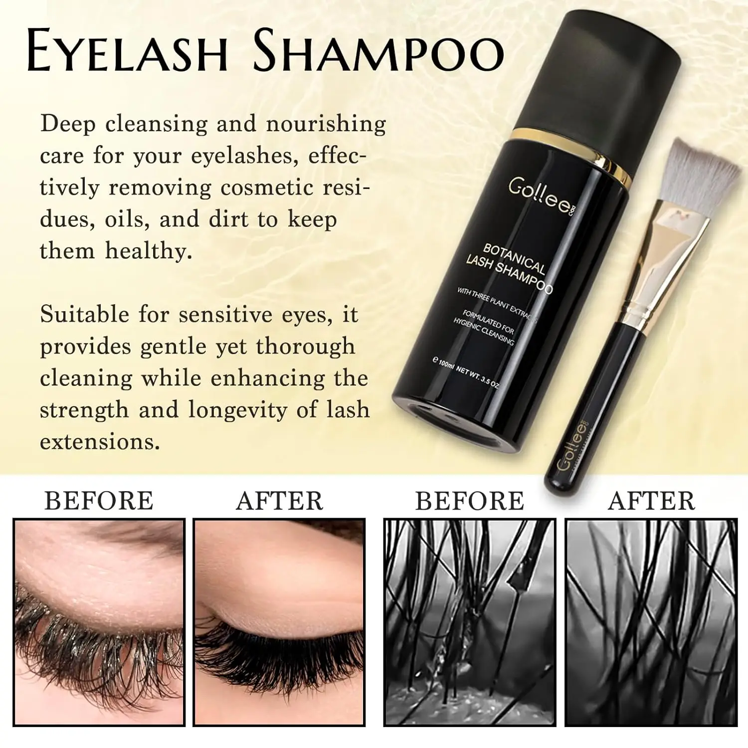 Gollee 100ml Eyelash Shampoo Non-irritating Eyelash Makeup Deep Cleansing Eyelash Glue Grafting Eye Makeup Remover Foam Cleanser