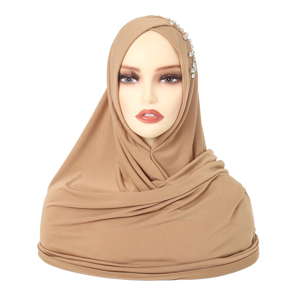 Instant Hijabs Amira Hijab Scarf With Diamonds Jersey Caps Bonnet Brand Design Muslim Scarf Plain Pull On Ready Wear Wrap Head