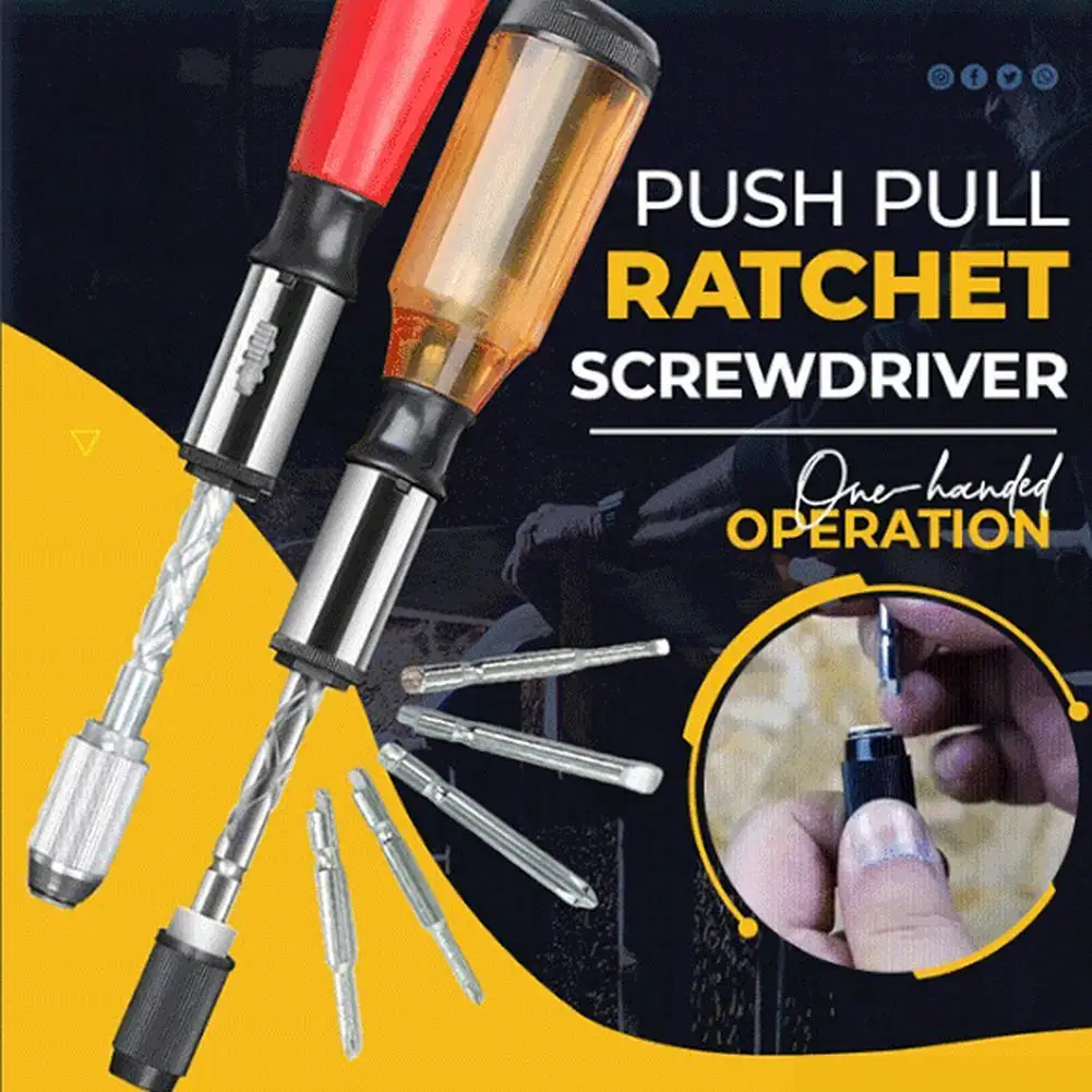 Push Pull Ratchet Screwdriver Set 6 in 1 Press Type Semi-automatic Rotating Spiral Screw Driver Bit Multi Tool Screw Driver Kit