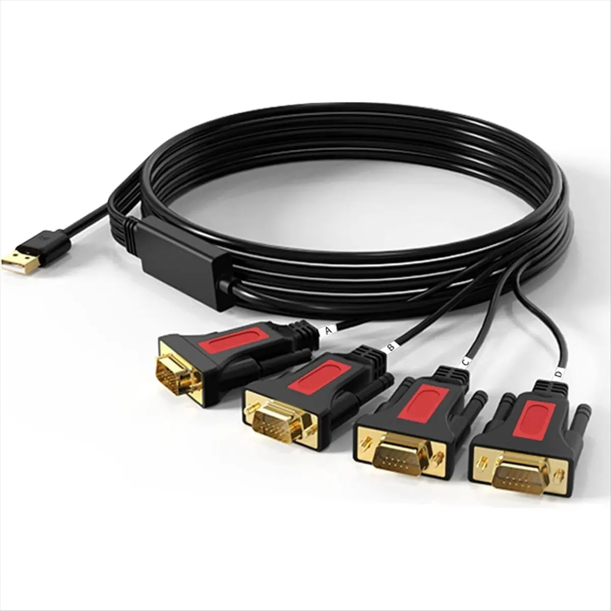 [T28C] 4 Port USB to RS232 DB9 Serial (9-Pin) Adapter Cable for OS, , Android, Linux