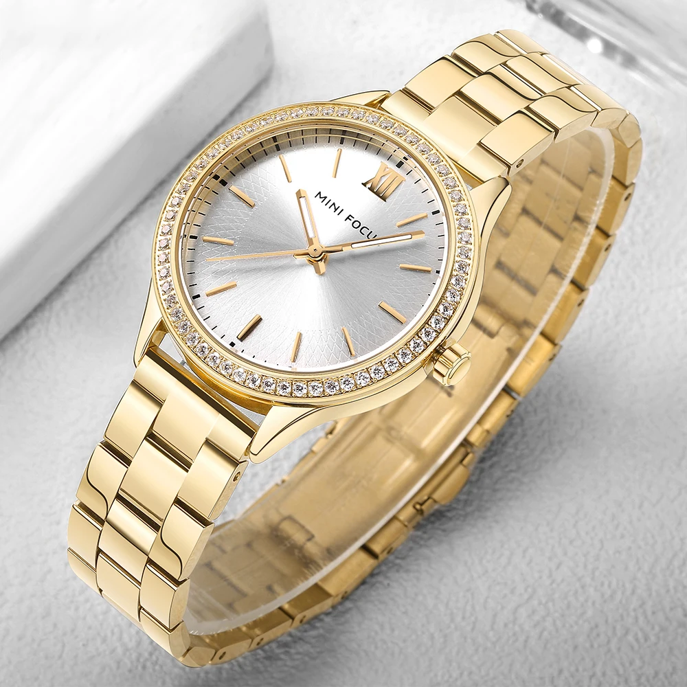 MINI FOCUS Japanese Movement Ladies Watch Stainless Steel Strap Elegant Fashion Female Clock Bracelet Wristwatch 0043L
