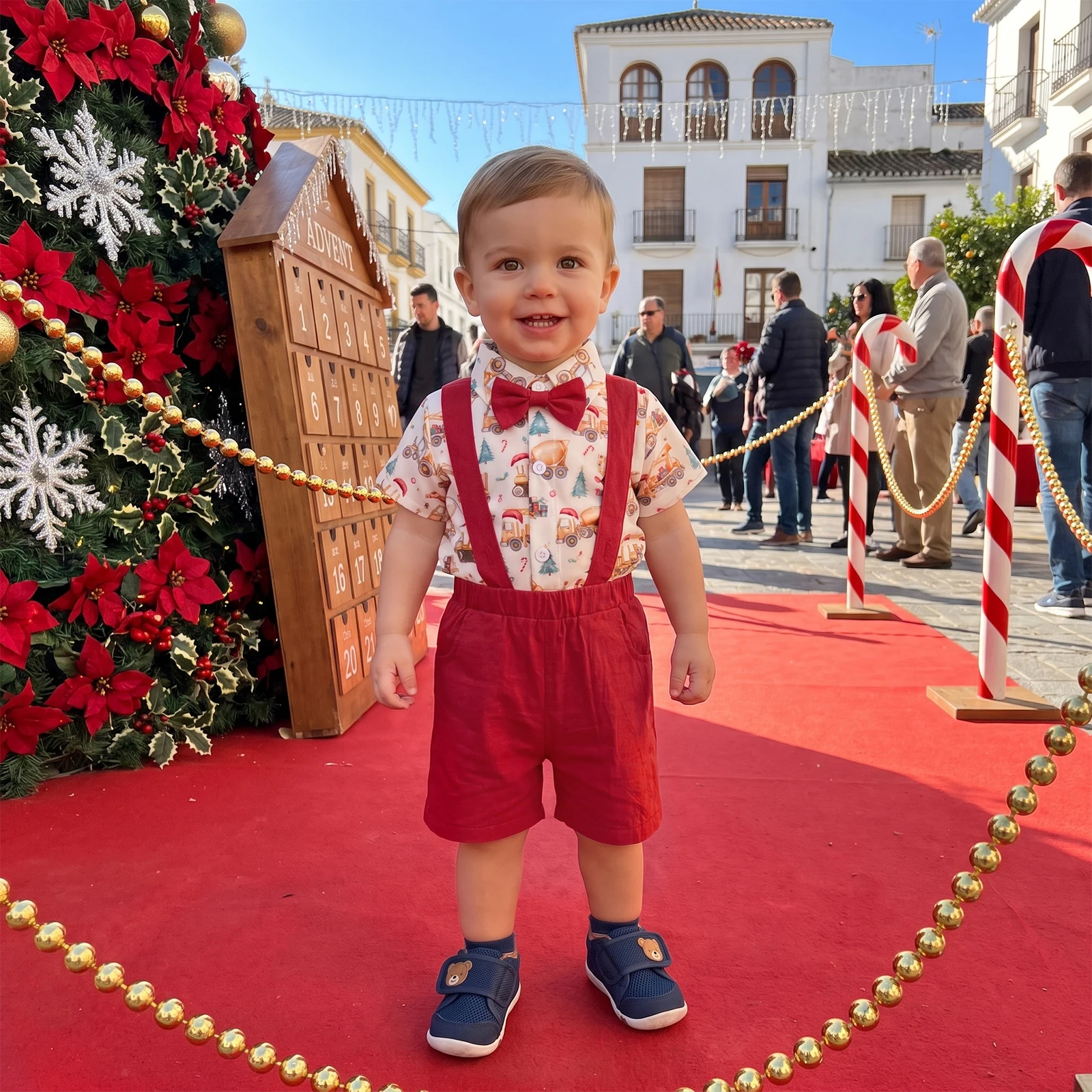 Baby Boy Christmas Outfit Short Sleeve Romper and Suspender Shorts Bow Tie