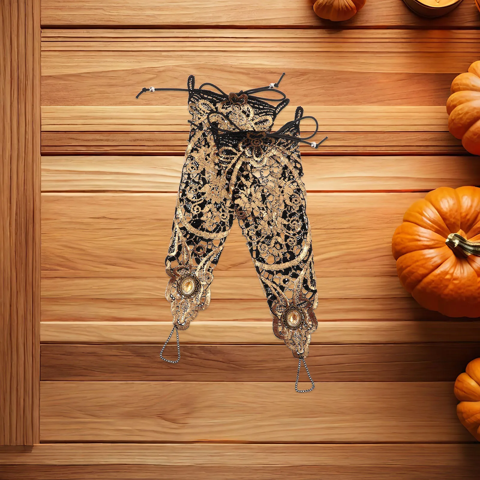 

2Pcs Rhinestone Lace Fingerless Gloves Gothic Steampunk Bridal Cuff Wristband for Elegant Halloween Prom Party