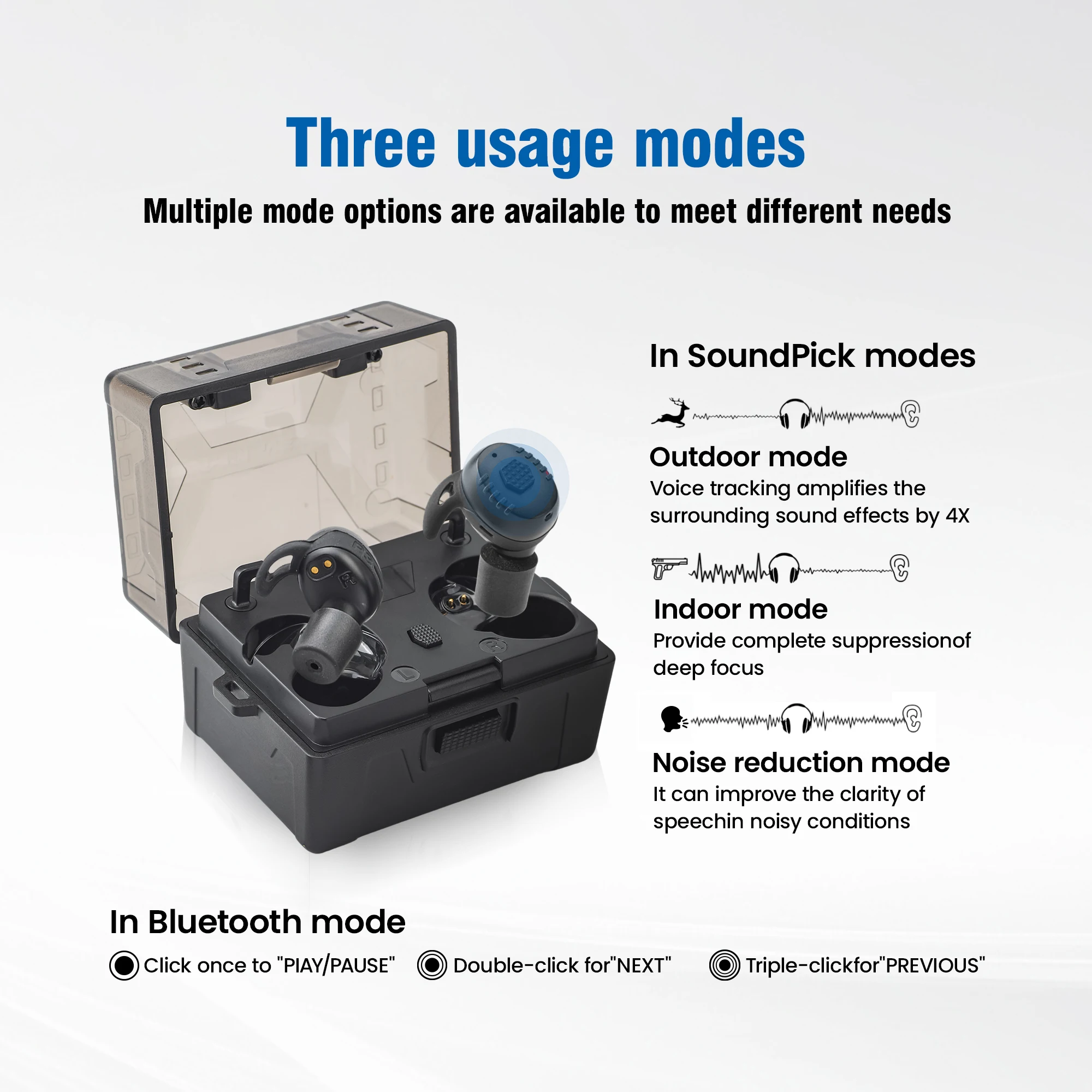 

Bluetooth Earpiece for Tactical Military Operations featuring Gunshot Suppression Ambient Sound Enhancement and 31dB Tactical