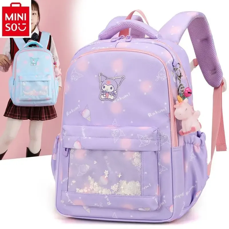 MINISO Fashion Cartoon Kuromi Reducing Burden and Protecting Spine Backpack for Students, Large Capacity Storage Backpack