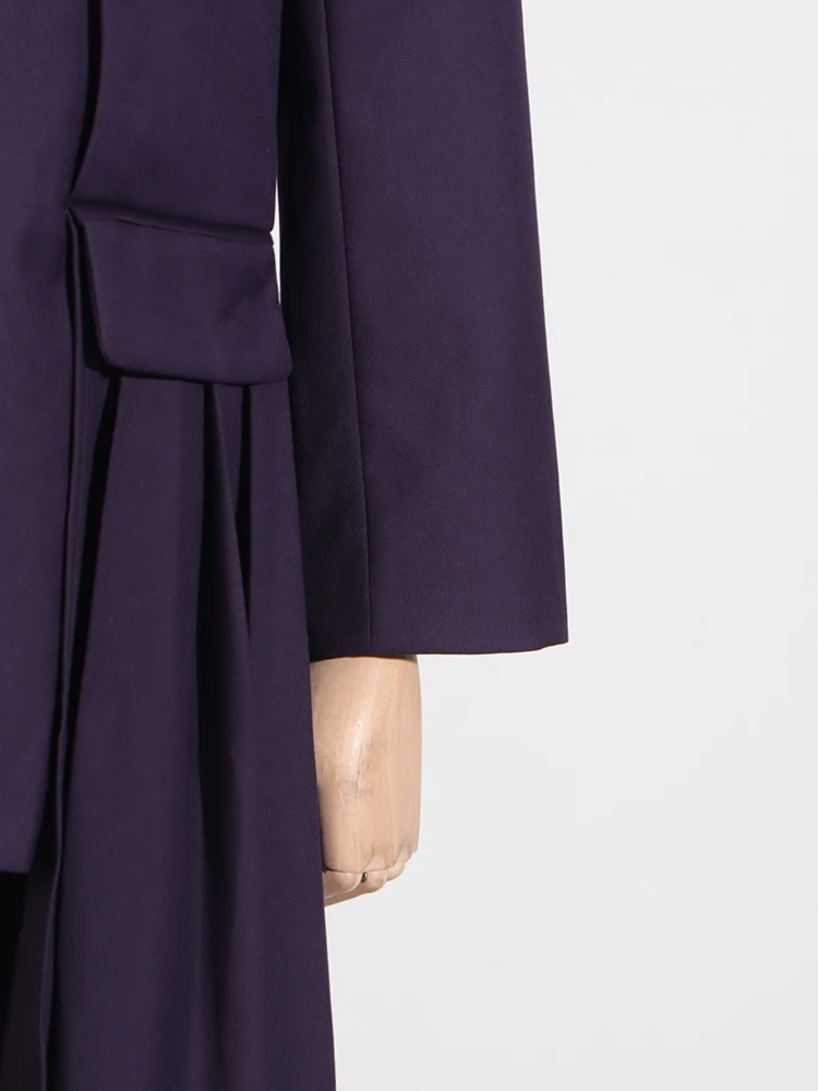 VGH Hollow Out Chic Solid Folds Blazer For Women Deep V Neck Long Sleeve Spliced Single Breasted Coats Female New Autumn 2024