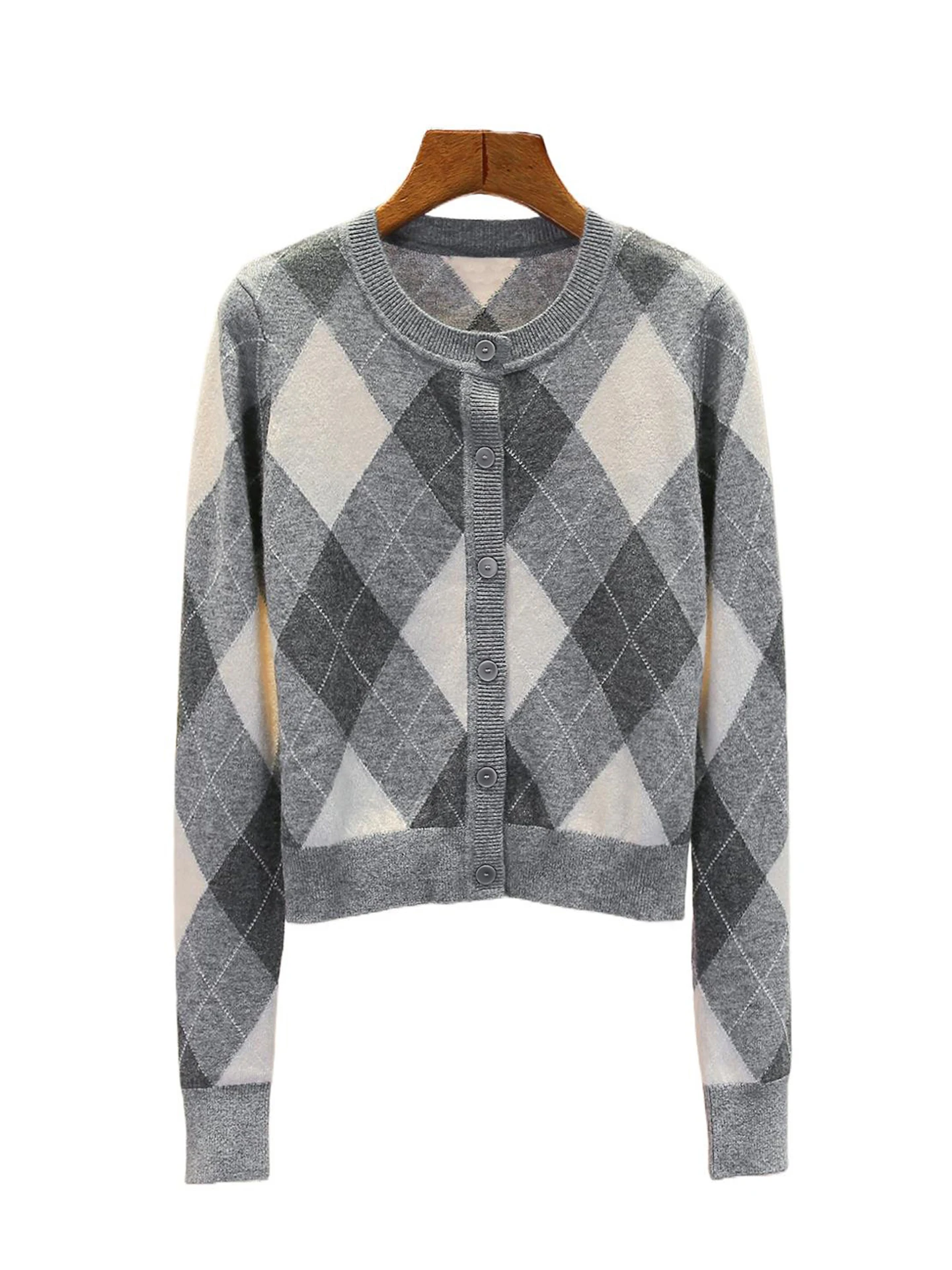 S Home South Oil haut de gamme femmes décontracté polyvalent tricoté pull manteau diamant motif Long Sve rond Ne ort Sle