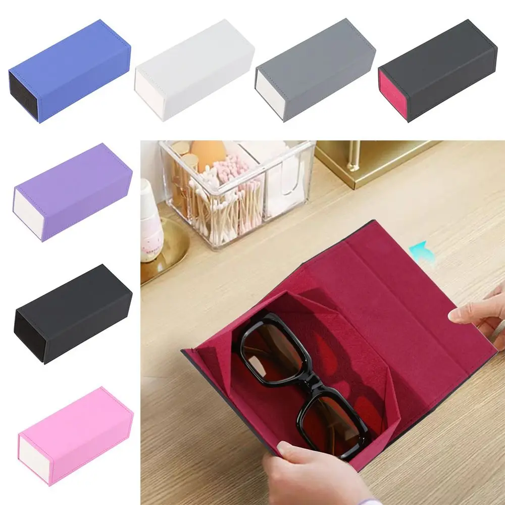 Rectangle Folding Glasses Box PU Foldable Reading Eyewear Case Multifunctional Portable Myopia Glasses Case Men Women