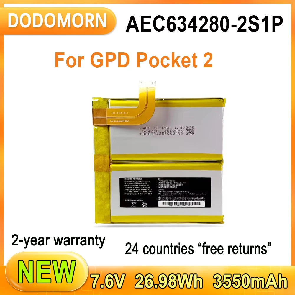 New AEC634280-2S1P Tablet PC Battery For GPD Pocket2 Pocket 2 Handheld Gaming Laptop battery 3550mAh 2-year warranty 7.6V