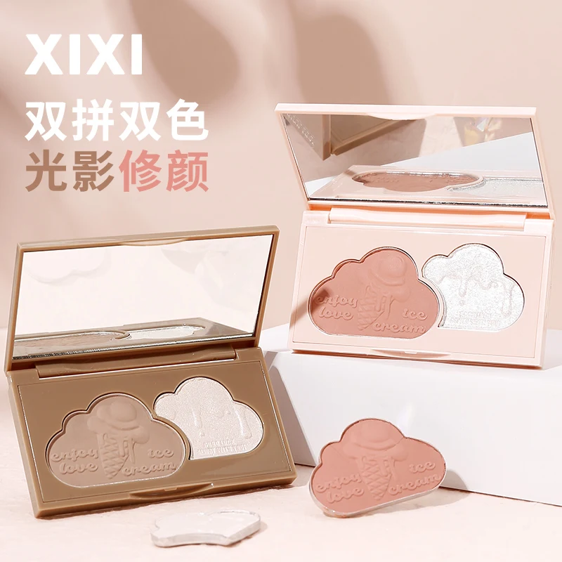 Two-Tone Matte Contour Makeup Palette Natural Face Blusher Natural Soft 3D Bronzer Powder Long-Lasting Waterproof Face Cosmetics