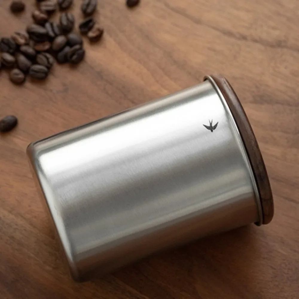 New Stainless Steel Matcha Jar Wood Lid 380ml 560ml Tea Canister Large Capacity Food Storage Containers Kitchen