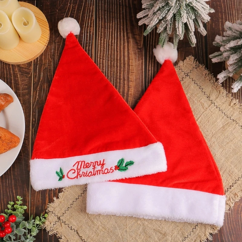 652F Christmas Santa Hat with White Brim for Christmas Festival Party New Year Headwear Santa Costume Accessory Gift