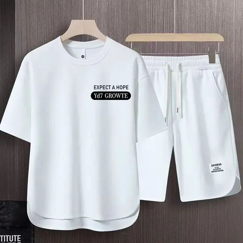 

Man Sets White Alphabet Workout Set T-shirts Shorts Suits for Men Tee Fashion 2024 Essential Short Quarter Sleeve Loose Chic Xl