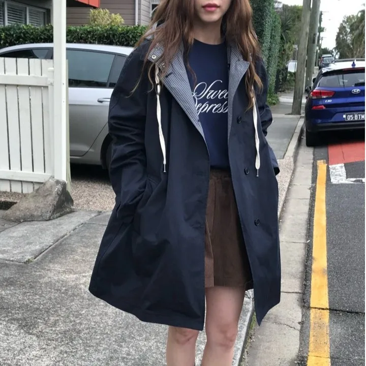 Korean Chic Double-Sided Wearable Hooded Coat Female Fashionable Unique Design Autumn New Arrival Medium-Length Single-Button