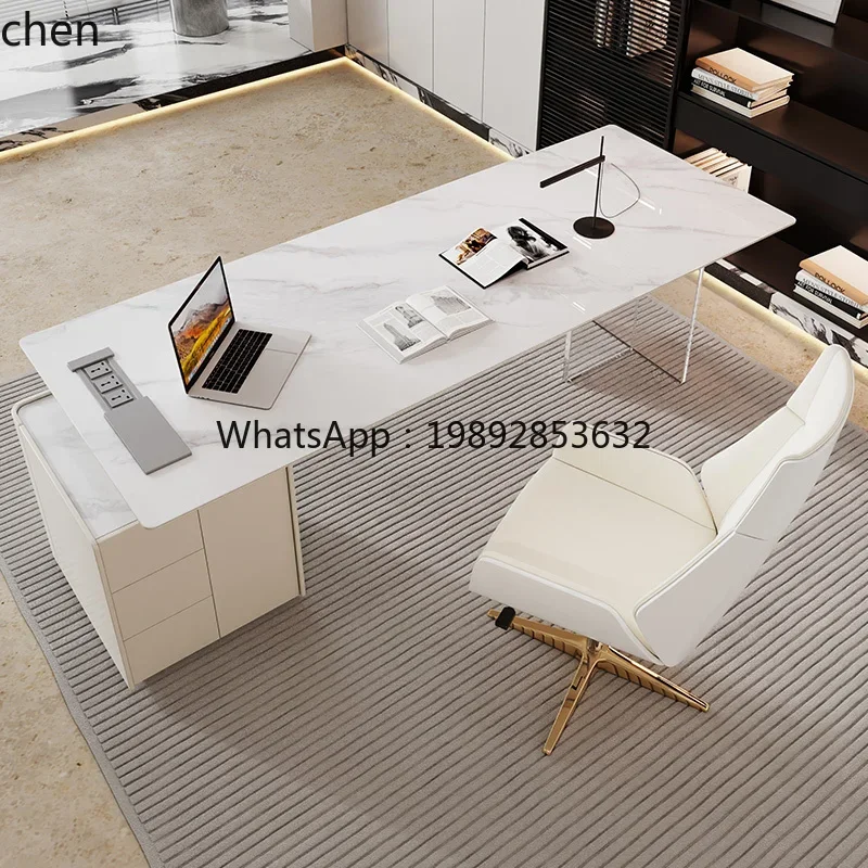 YFY rock slab light luxury corner large desk suspension retractable writing desk minimalist computer desk