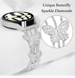 22mm Bling Butterfly Diamond Strap for Huawei Watch GT 46/42mm Stainless Steel Bracelet for Samsung Galaxy Watch 3 45mm/Gear S3