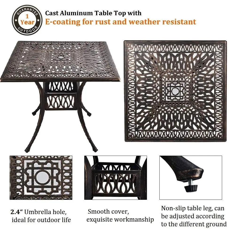 Cast Aluminum Patio Dining Set 4 Chairs Cushions 35.4