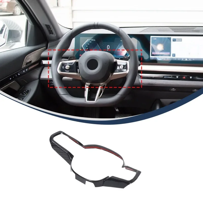 

For BMW 5 Series G60 2024-2025 Real Carbon Fiber Car Steering Wheel Button Cover Trim Interior Car Accessories(Sports Version)
