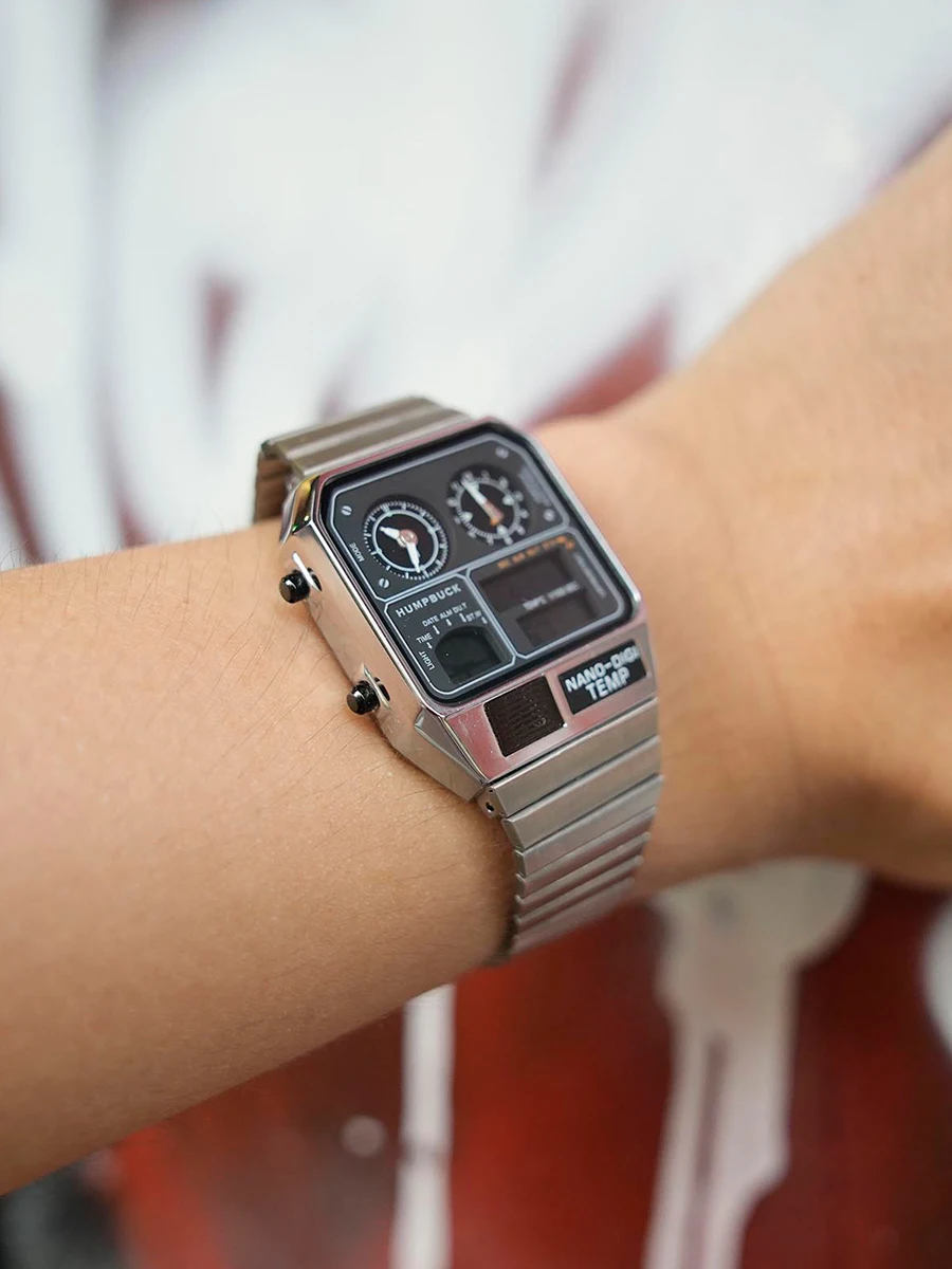 ساعة HUMPBUCK بتصميم كلاسيكي مقاومة للماء رياضية مع كرونوغراف 1/1000 ثانية وساعة بإضاءة LED للرجال