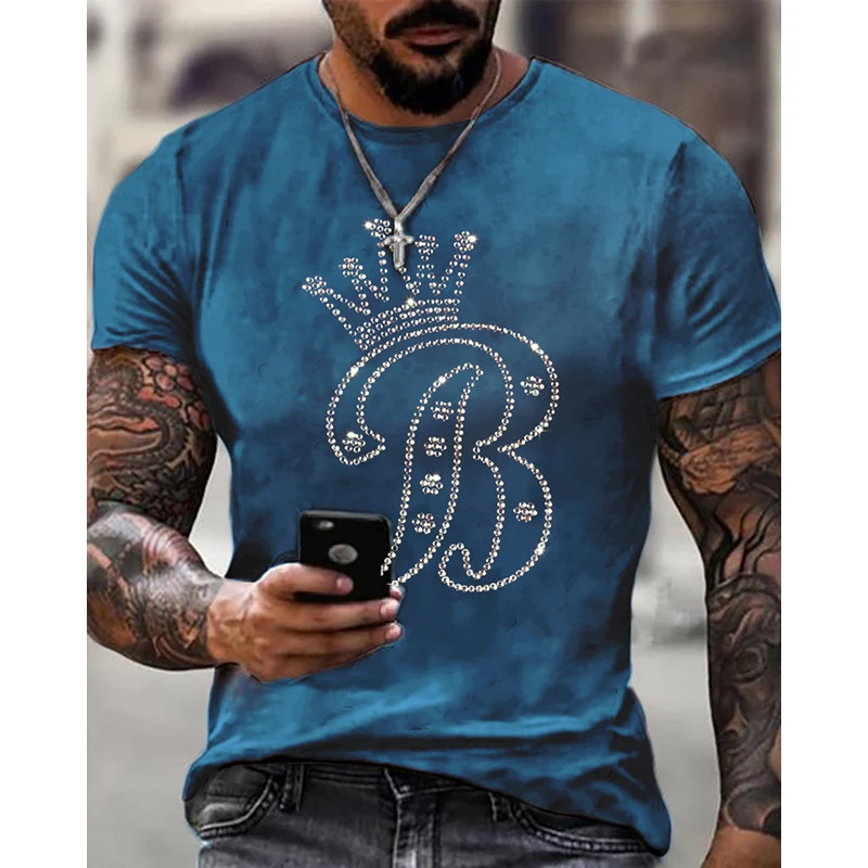 Fashion Men's Clothing Oversized Tee y2k B Rhinestone Designer Short Sleeve Tops Home Casual Street t-shirt High Quality New