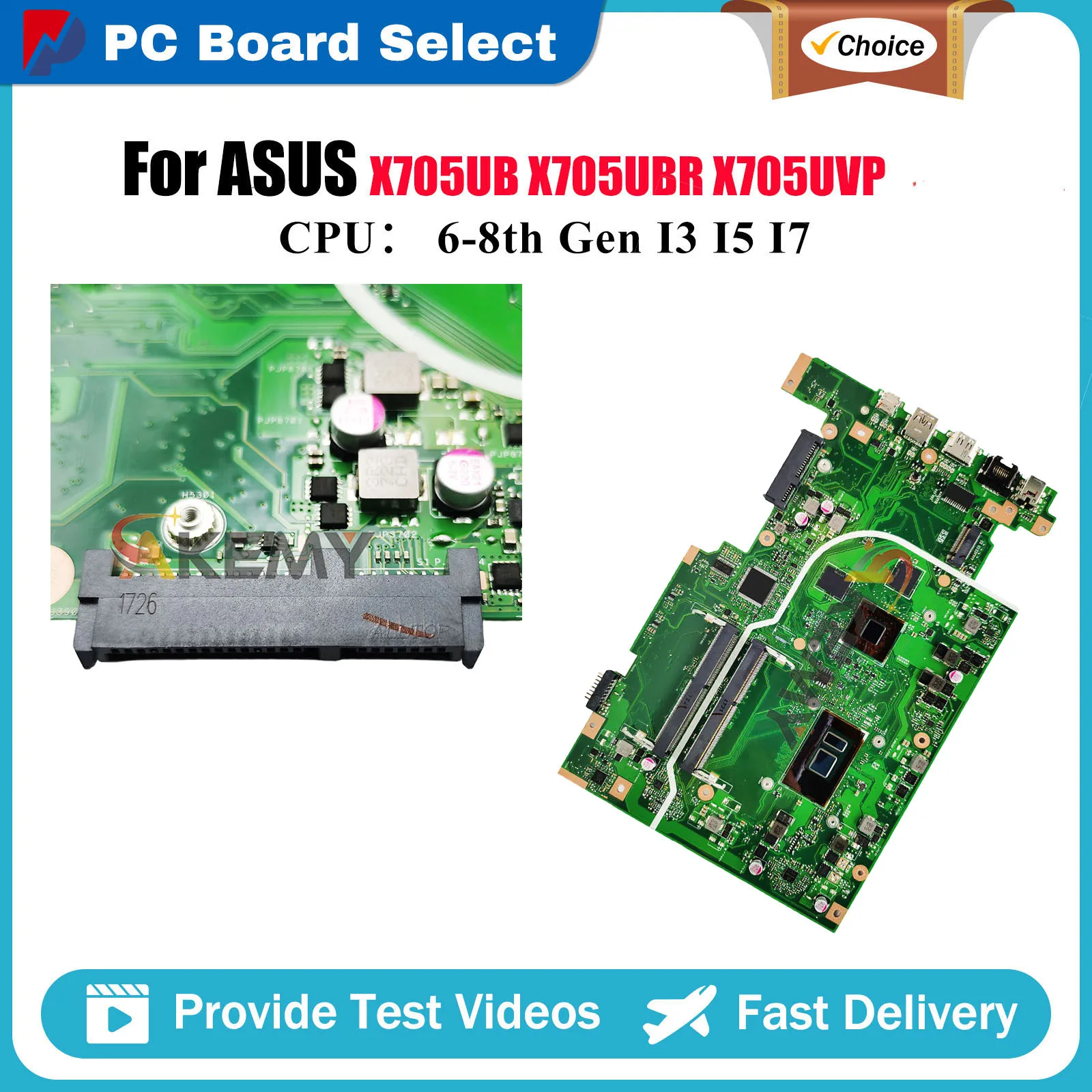 

X705U X705UB Laptop Motherboard For ASUS VivoBook X705UVP X705UBR X705UBP X705UNR X705UF X705UV F705U Mainboard W/ I3 I5 I7 CPU