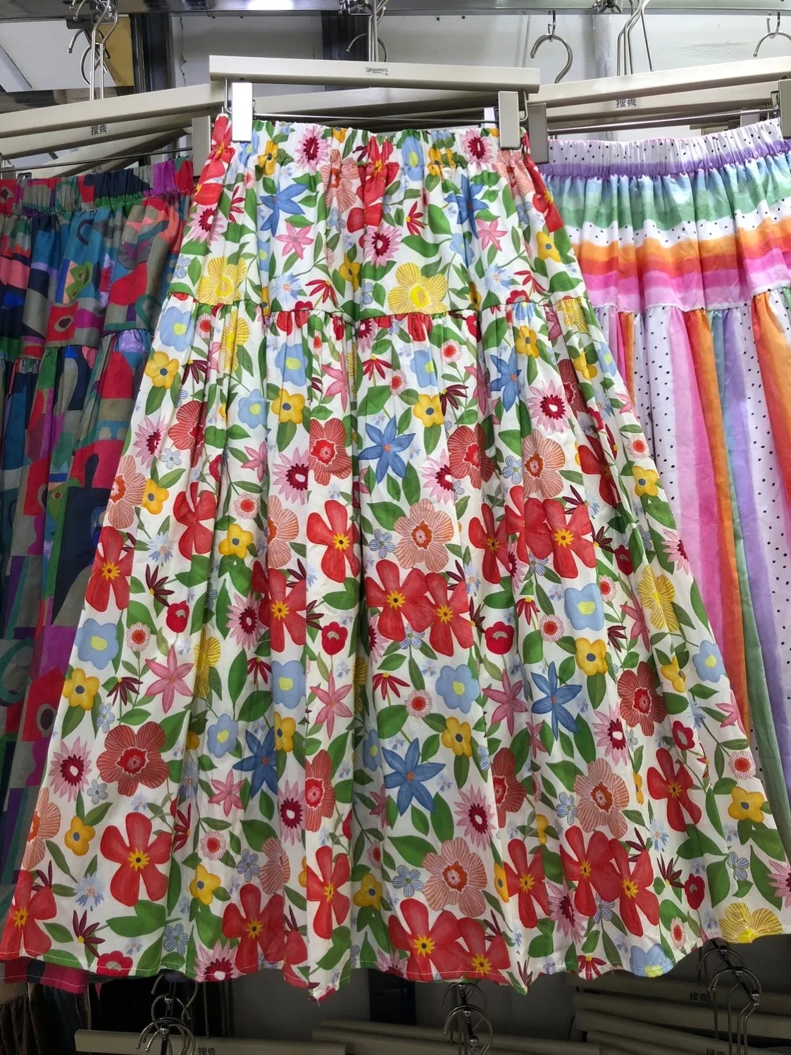 

Country Style Oil Painting Flower Print A-Line Midi Skirt Elastic Waist Slimming Spring 2026 New Arrival Women's Skirt
