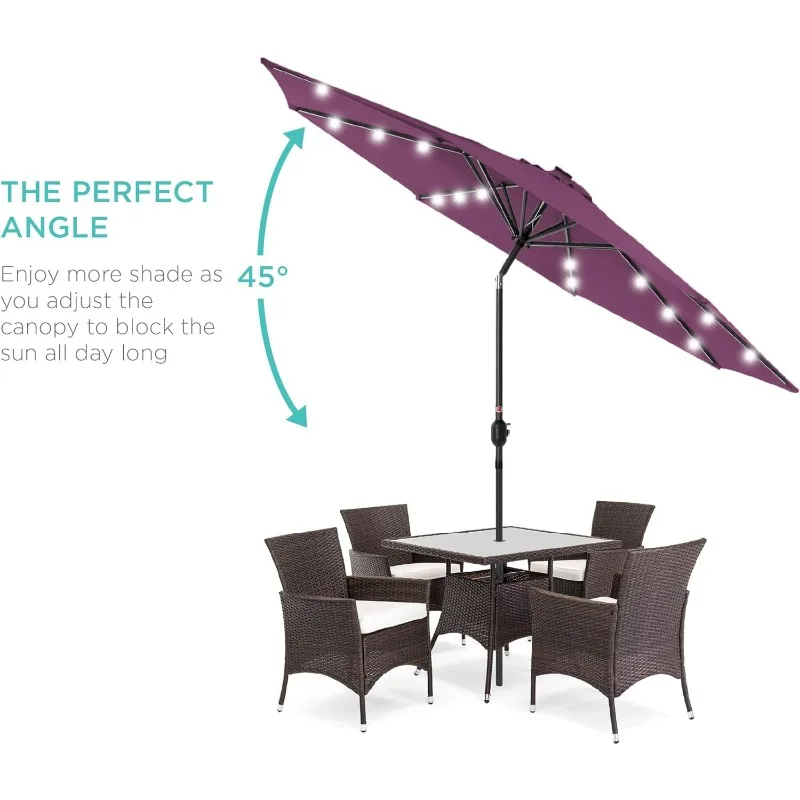 10ft Solar Powered Aluminum Polyester LED Lighted Patio Umbrella w/Tilt Adjustment and UV-Resistant Fabric - Amethyst Purple