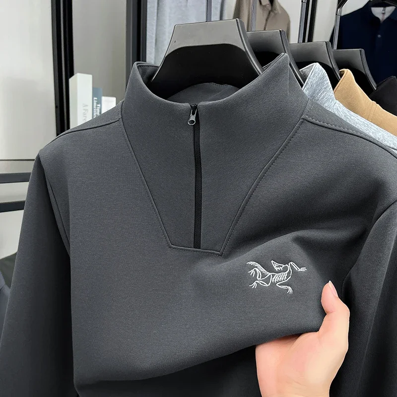 【Cotton】【Bird】【Half-Zip】2025 Autumn New Men's Half-Zip Solid Color Sweat Long Sleeve Outdoor Casual Versatile T-Shirt