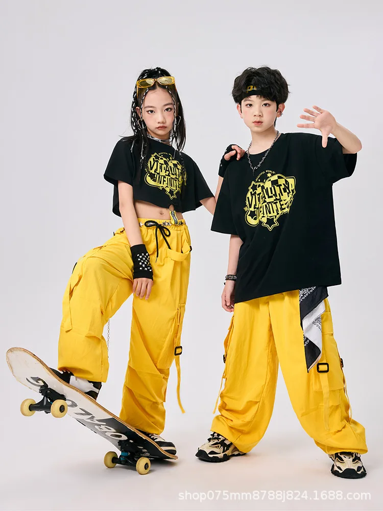 Hip Hop Girls Cool Crop Top Cargo Pants Street Dance Layered Skirts Boys Streetwear Children Costumes Kids K-pop Clothes Sets