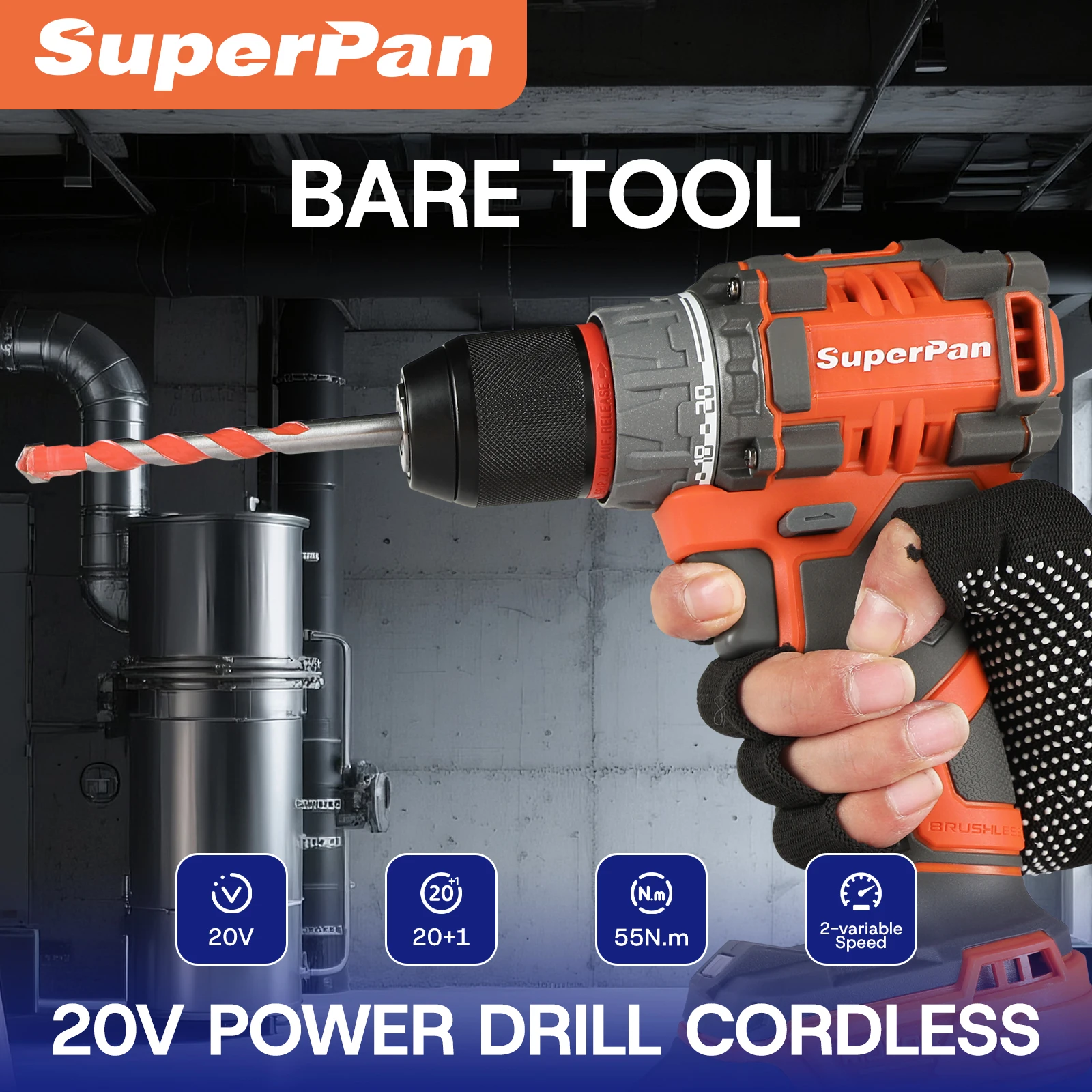 

20v cordless drill 20+1 Torque Setting with Battery and Charger, 2 Variable Speed, Built-In LED, Versatile Drills for Electric D