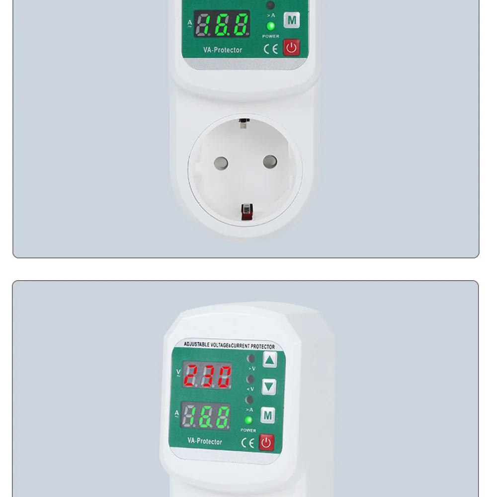 Voltage Guard Socket 16A EU Plug Adjustable Overload Current Protection For Air Conditioner Motor Energy Safety