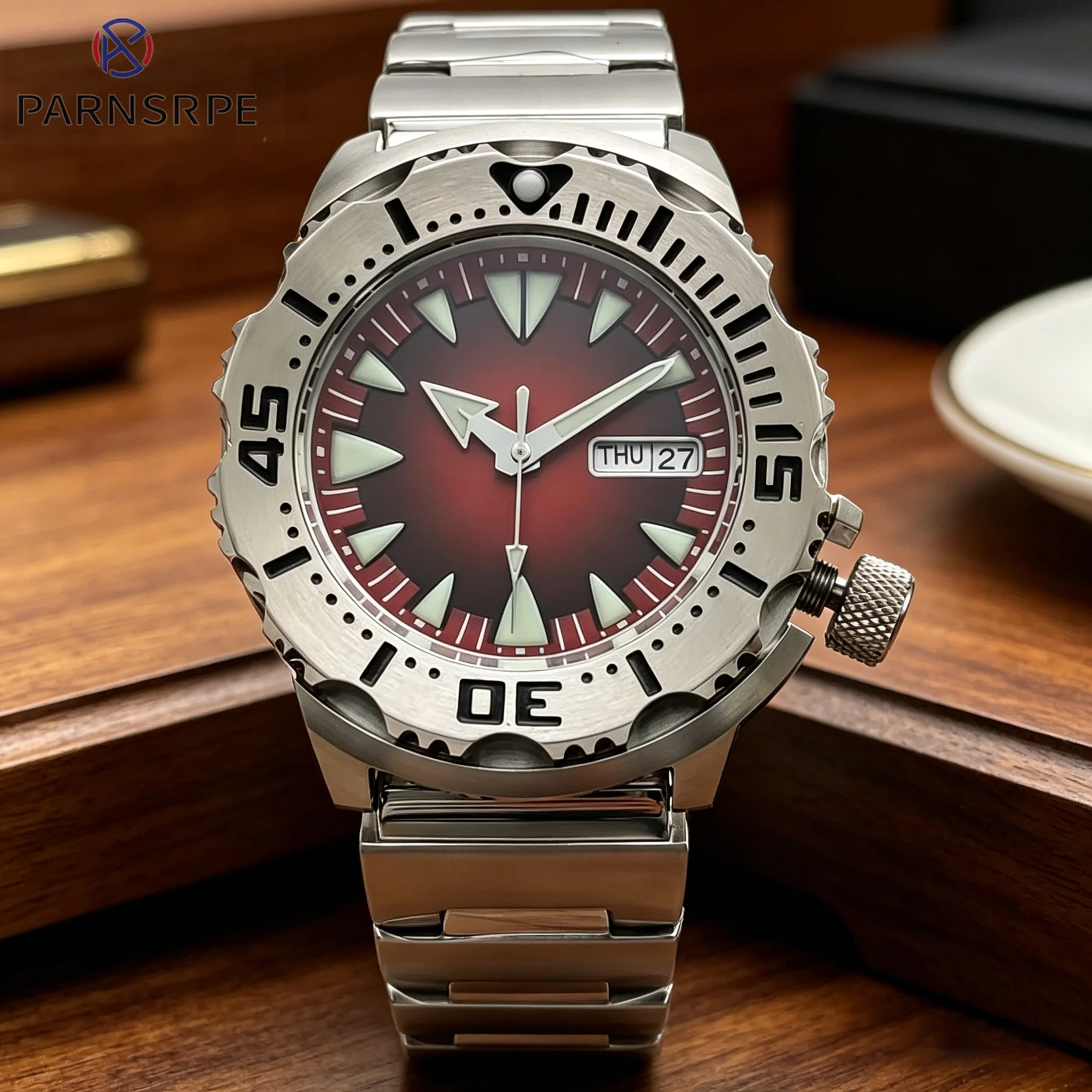 

Men's Watch Steel Bracelet 42MM Water Resistant Day Function Sapphire Glass Automatic Mechanical Watch Rotating Bezel