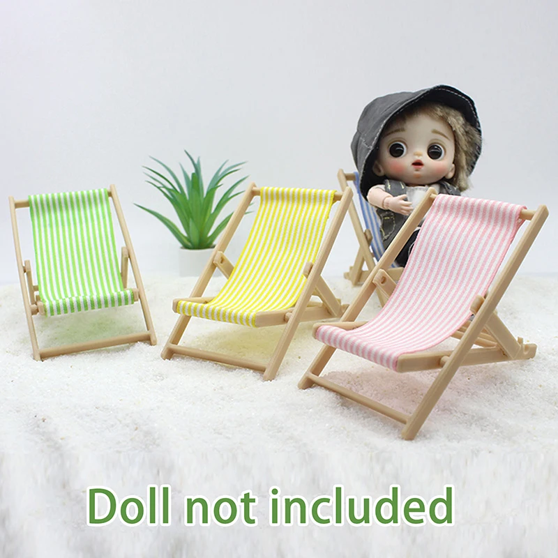 1PC Outdoor Reclining Chair Dollhouse Miniature Items Wooden Beach Chair Model For Girl Mini Furniture Scene DIY Accessories