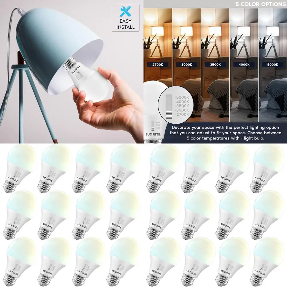 

Светодиодная лампа A19 с регулируемой яркостью, 9 Вт, эквивалент 60 Вт, цветовая температура 5000K-2700K, 800 люмен, цоколь E26, упаковка 12 шт.