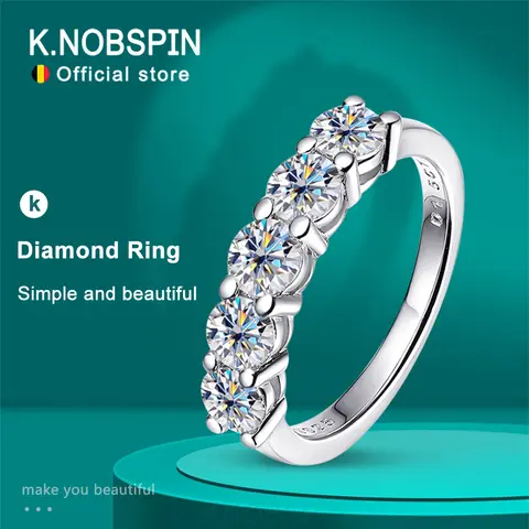 KNOBSPIN 여성용 D 컬러 모이사나이트 다이아몬드 반지, 클래식 매치 웨딩 이터니티 밴드, GRA s925 스털링 실버 반지, 4mm