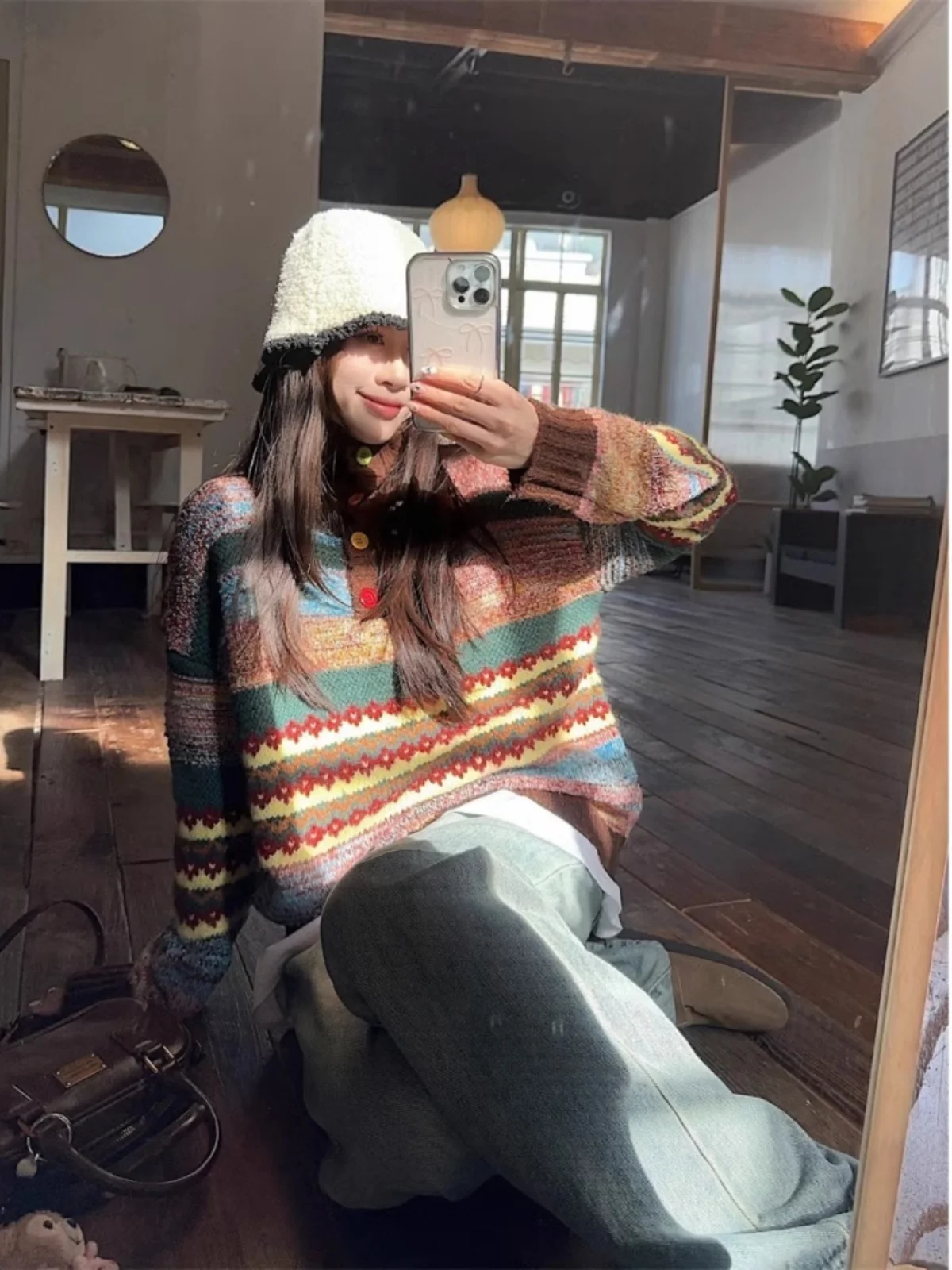 Rétro rayé col ample longue Sve tricots femmes automne hiver Art étudiant couleur Blo paresseux Sle haut