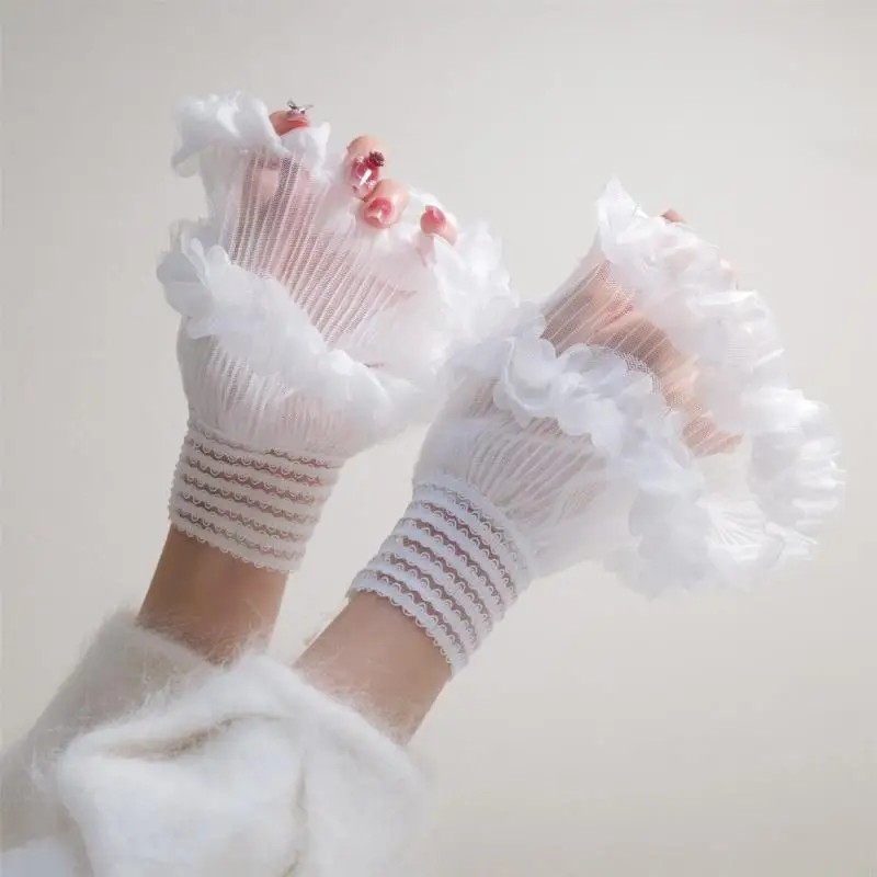 

Y3NE Lolitas Fingerless Gloves White Hand Sleeves Elastic Bracelet Ruffle Wrist Cuff
