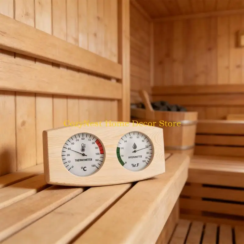 92MF Stylish Wooden Sauna Temperature Humidity Monitor with 0-120°C Ranges Reliable Sauna Room Environment Meter for Sauna